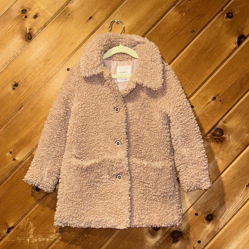 Elodie kids blush pink Sherpa fleece peacoat jacket 4T